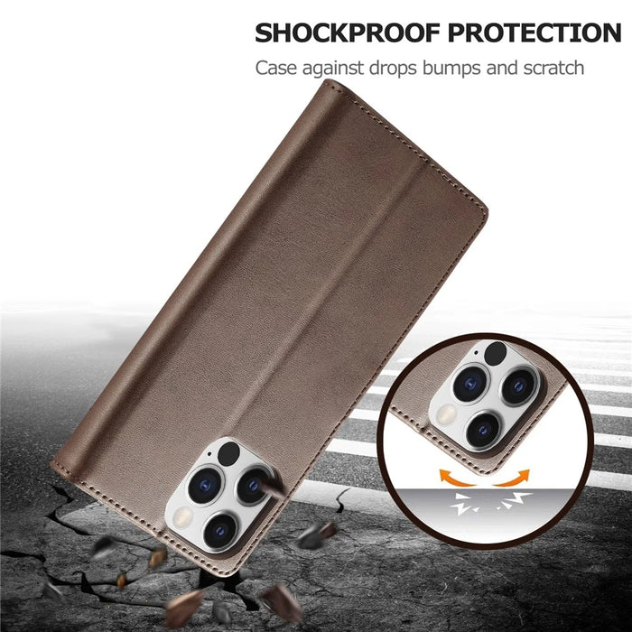 LC.IMEEKE Wallet Case for iPhone 15 Pro , Full Protection PU Leather Calf Texture Stand Flip Cover - Brown - 5
