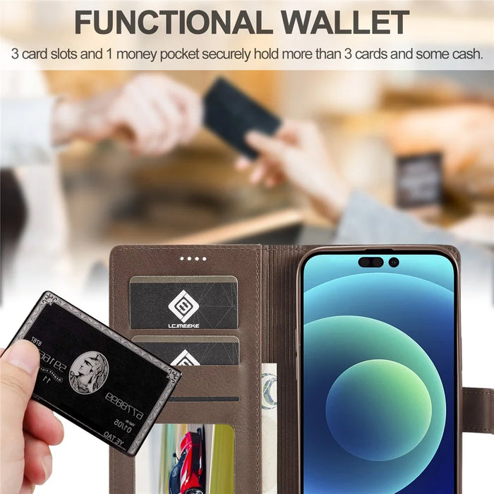 LC.IMEEKE Wallet Case for iPhone 15 Pro , Full Protection PU Leather Calf Texture Stand Flip Cover - Brown - 6