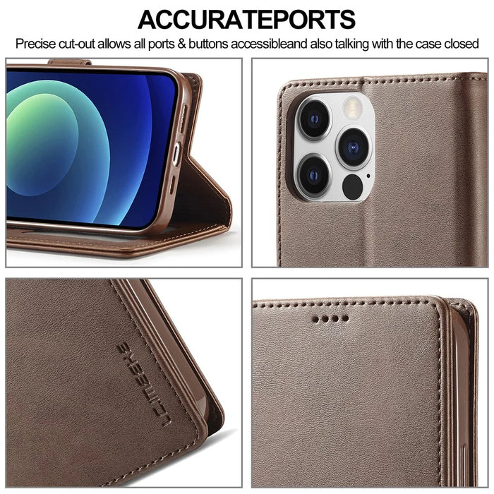 LC.IMEEKE Wallet Case for iPhone 15 Pro , Full Protection PU Leather Calf Texture Stand Flip Cover - Brown - 7