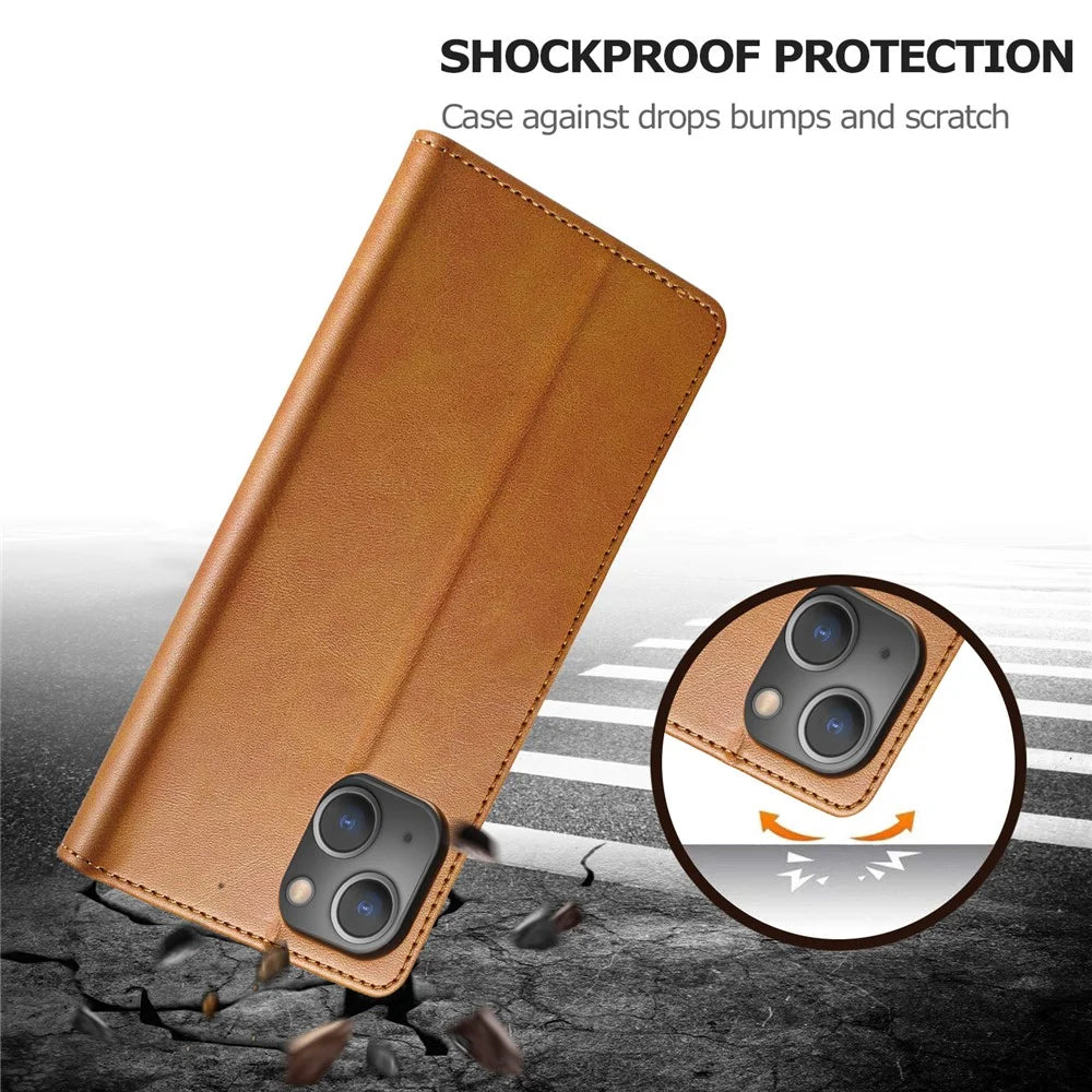 LC.IMEEKE Wallet Case for iPhone 15 Plus , Anti-scratch PU Leather Calf Texture Stand Flip Cover - Yellow - 5