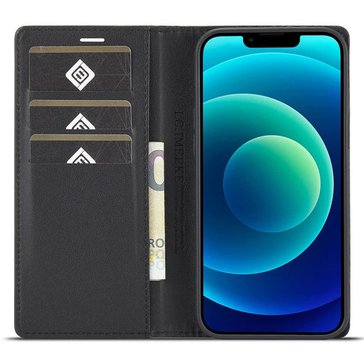 LC.IMEEKE For iPhone 15 Plus Folio Flip Leather Stand Cover Carbon Fiber Texture Wallet Phone Case - Vertical Stripe - 2