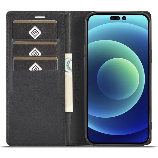 LC.IMEEKE For iPhone 15 Pro Max Shockproof Leather Stand Cover Carbon Fiber Texture Wallet Phone Case - Vertical Stripe - 2
