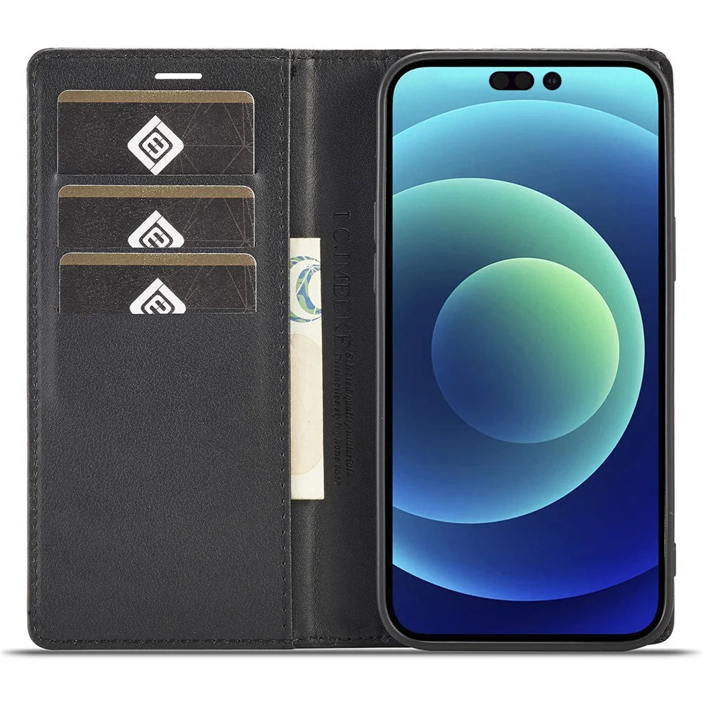 LC.IMEEKE For iPhone 15 Pro Carbon Fiber Texture Stand Cover Wallet Phone Leather Case - Vertical Stripe - 2