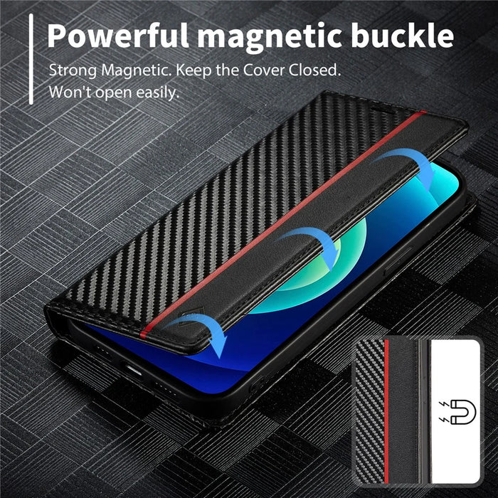 LC.IMEEKE For iPhone 15 Pro Carbon Fiber Texture Stand Cover Wallet Phone Leather Case - Vertical Stripe - 4