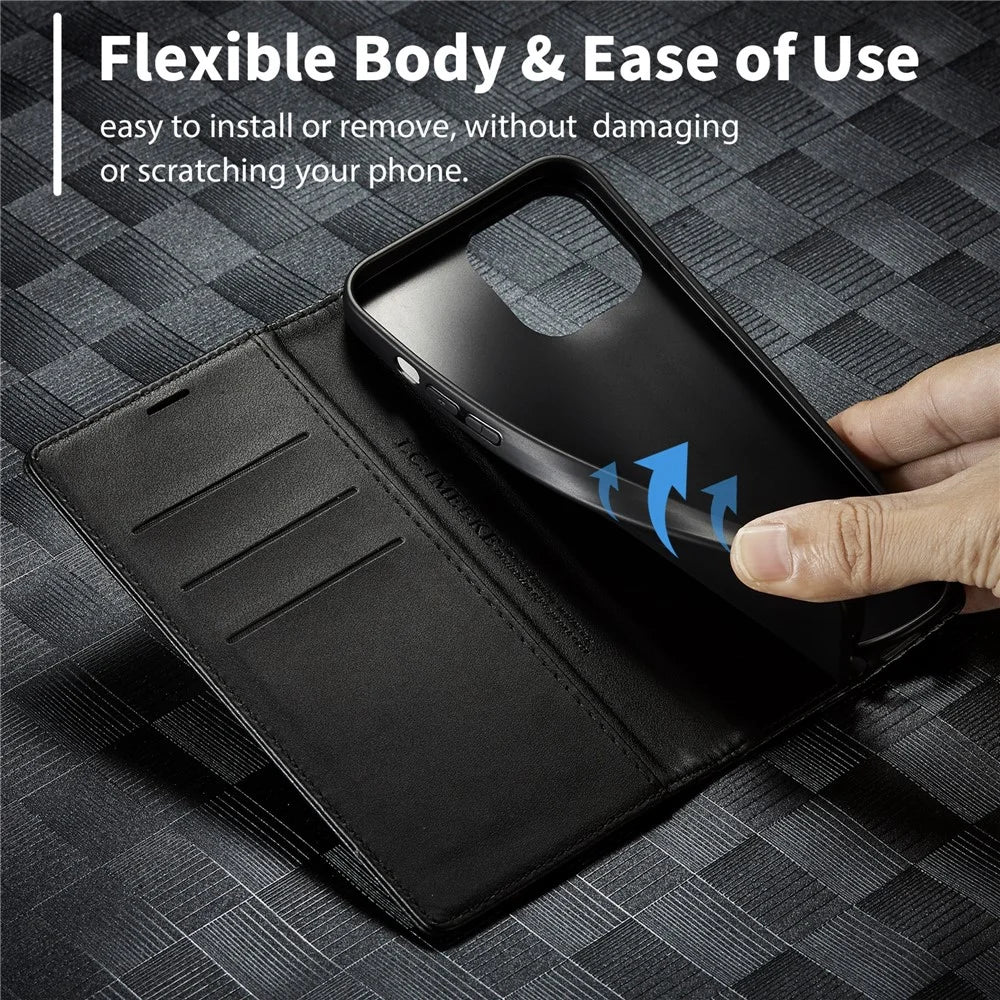 LC.IMEEKE For iPhone 15 Pro Carbon Fiber Texture Stand Cover Wallet Phone Leather Case - Vertical Stripe - 6