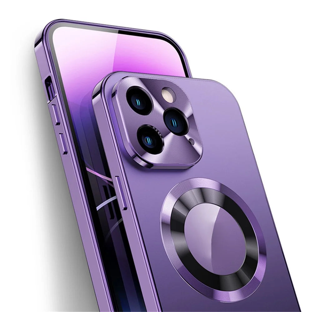 For iPhone 14 Pro Max Magnetic Clear Phone Case Compatible with MagSafe Aluminium Alloy Frame+Tempered Glass+PC Back Cover - Purple - 3