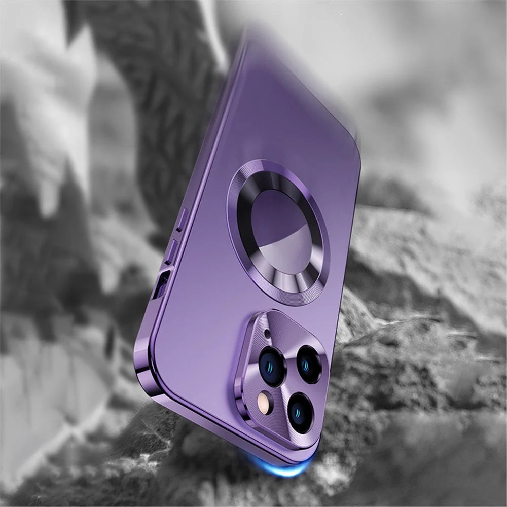 For iPhone 14 Pro Max Magnetic Clear Phone Case Compatible with MagSafe Aluminium Alloy Frame+Tempered Glass+PC Back Cover - Purple - 4