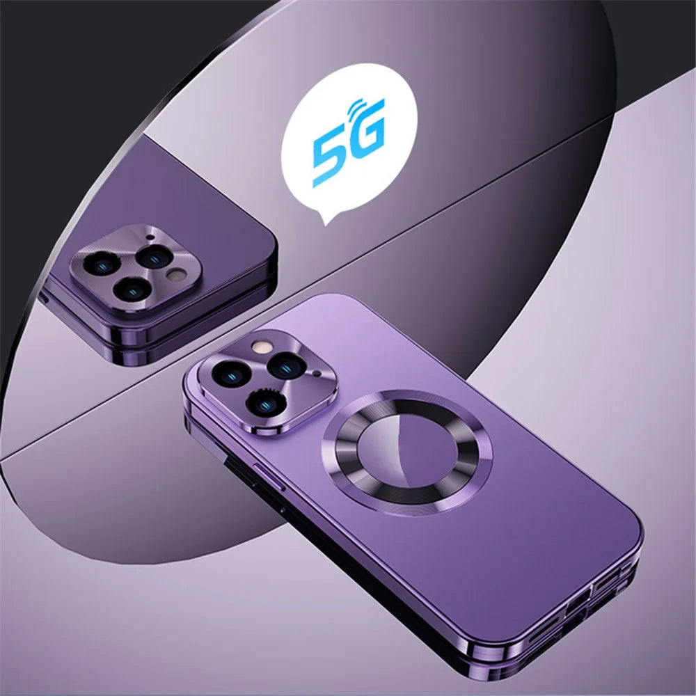 For iPhone 14 Pro Max Magnetic Clear Phone Case Compatible with MagSafe Aluminium Alloy Frame+Tempered Glass+PC Back Cover - Purple - 5