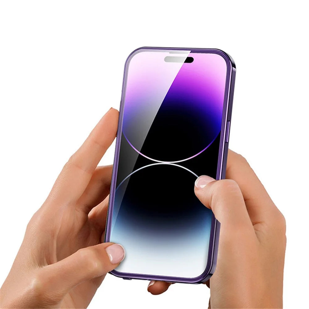 For iPhone 14 Pro Max Magnetic Clear Phone Case Compatible with MagSafe Aluminium Alloy Frame+Tempered Glass+PC Back Cover - Purple - 6