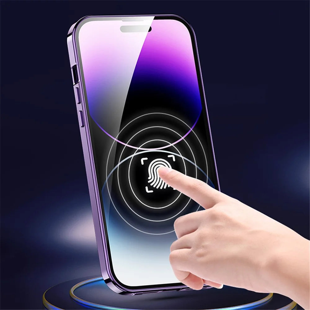 For iPhone 14 Pro Max Magnetic Clear Phone Case Compatible with MagSafe Aluminium Alloy Frame+Tempered Glass+PC Back Cover - Purple - 7