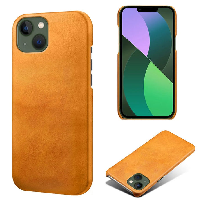 For iPhone 15 Calf Texture Phone Case PU Leather Coated PC Shockproof Cover - Orange - 1
