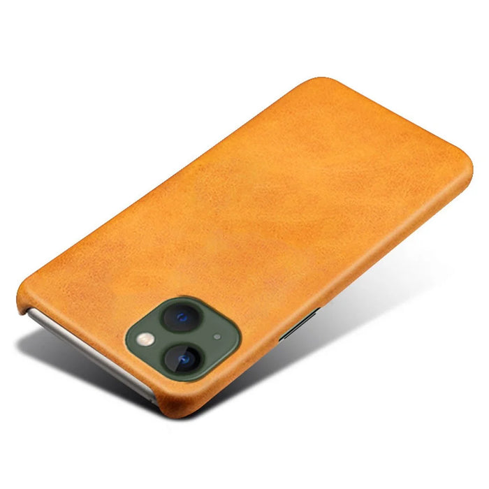 For iPhone 15 Calf Texture Phone Case PU Leather Coated PC Shockproof Cover - Orange - 3