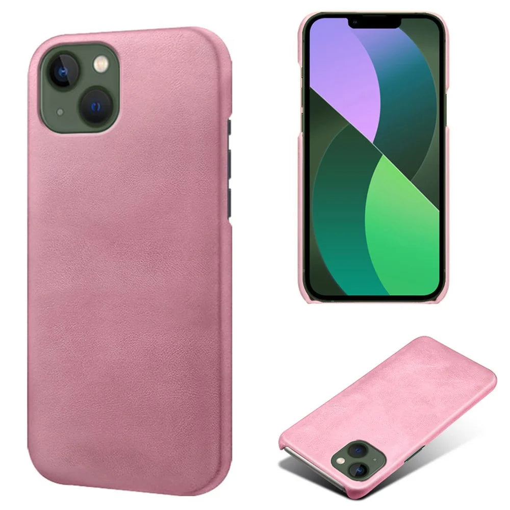 For iPhone 15 Plus PU Leather + PC Calf Texture Case Ultra-Thin Protective Phone Cover - Rose Gold - 1