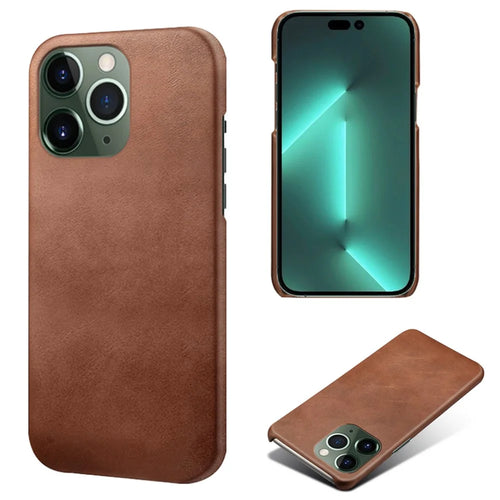 For iPhone 15 Pro PU Leather + PC Phone Case Calf Texture Shockproof Cover - Brown - 1