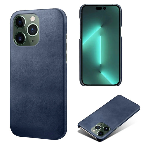 For iPhone 15 Pro Max PU Leather + Hard PC Shell Anti-Scratch Calf Texture Phone Cover - Blue - 1
