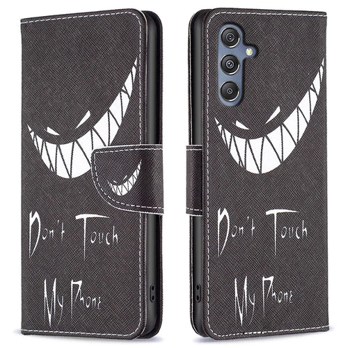 For Samsung Galaxy F34 5G / M34 5G PU Leather Pattern Printing Phone Case Wallet Stand Anti-drop Cover - Don't Touch My Phone - 1