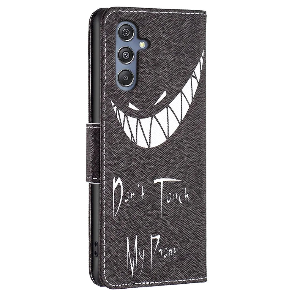For Samsung Galaxy F34 5G / M34 5G PU Leather Pattern Printing Phone Case Wallet Stand Anti-drop Cover - Don't Touch My Phone - 6