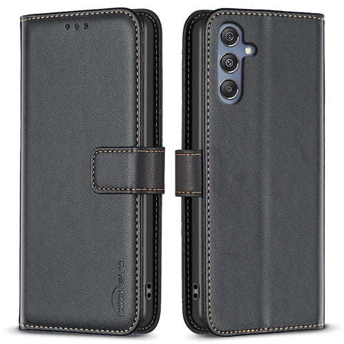 BINFEN COLOR BF17 Leather Flip Cover for Samsung Galaxy F34 5G / M34 5G , Wallet Stand Full Protection Phone Case - Black - 1