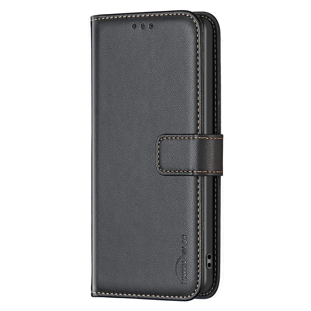 BINFEN COLOR BF17 Leather Flip Cover for Samsung Galaxy F34 5G / M34 5G , Wallet Stand Full Protection Phone Case - Black - 6