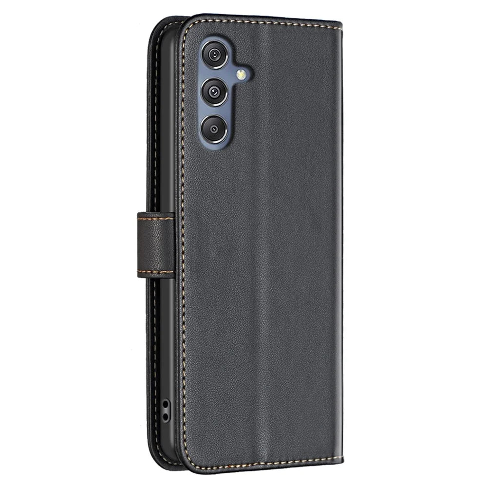 BINFEN COLOR BF17 Leather Flip Cover for Samsung Galaxy F34 5G / M34 5G , Wallet Stand Full Protection Phone Case - Black - 7