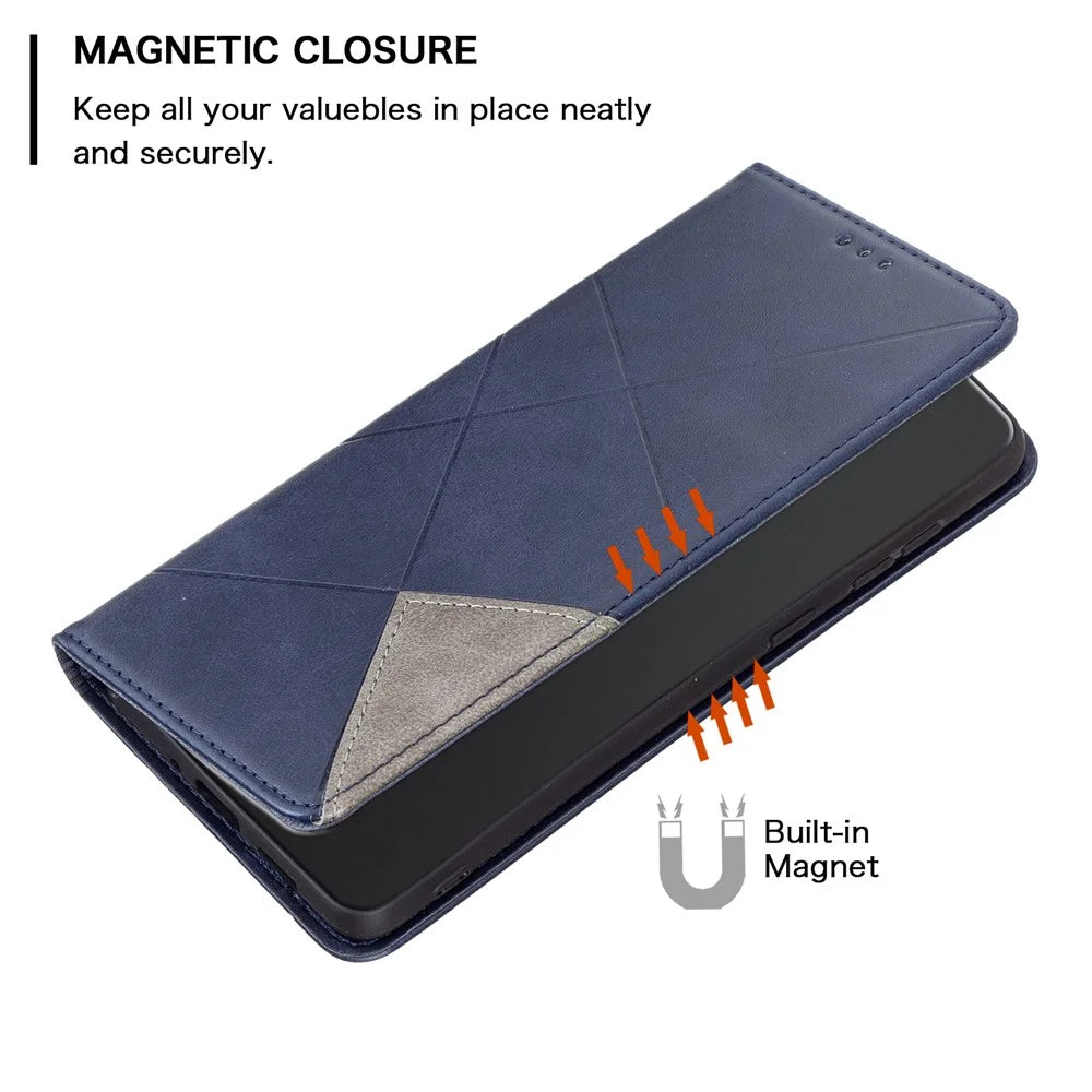 For Samsung Galaxy F34 5G / M34 5G Stand Flip Cover PU Leather Imprinted Line Phone Case with Card Slots - Blue - 4