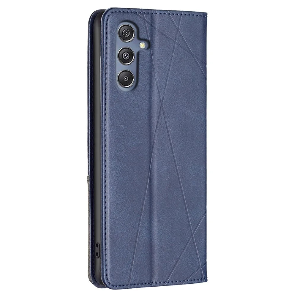 For Samsung Galaxy F34 5G / M34 5G Stand Flip Cover PU Leather Imprinted Line Phone Case with Card Slots - Blue - 7