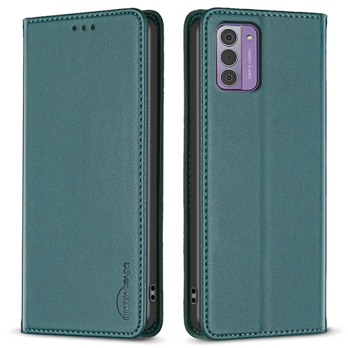 BINFEN COLOR BF18 For Nokia G42 / G310 Magnetic Auto-absorbed Leather Stand Cover Card Holder Phone Case - Green - 1