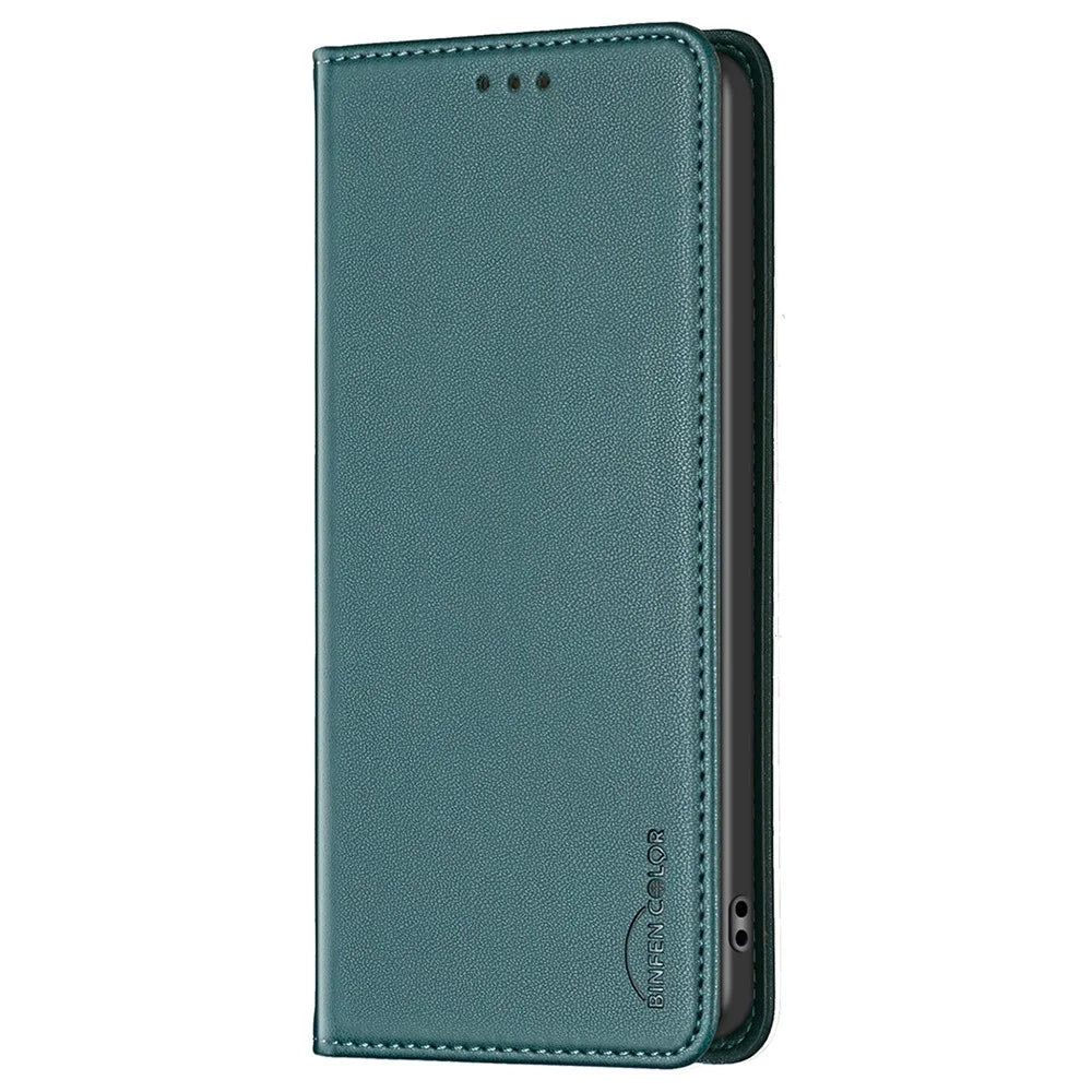 BINFEN COLOR BF18 For Nokia G42 / G310 Magnetic Auto-absorbed Leather Stand Cover Card Holder Phone Case - Green - 7