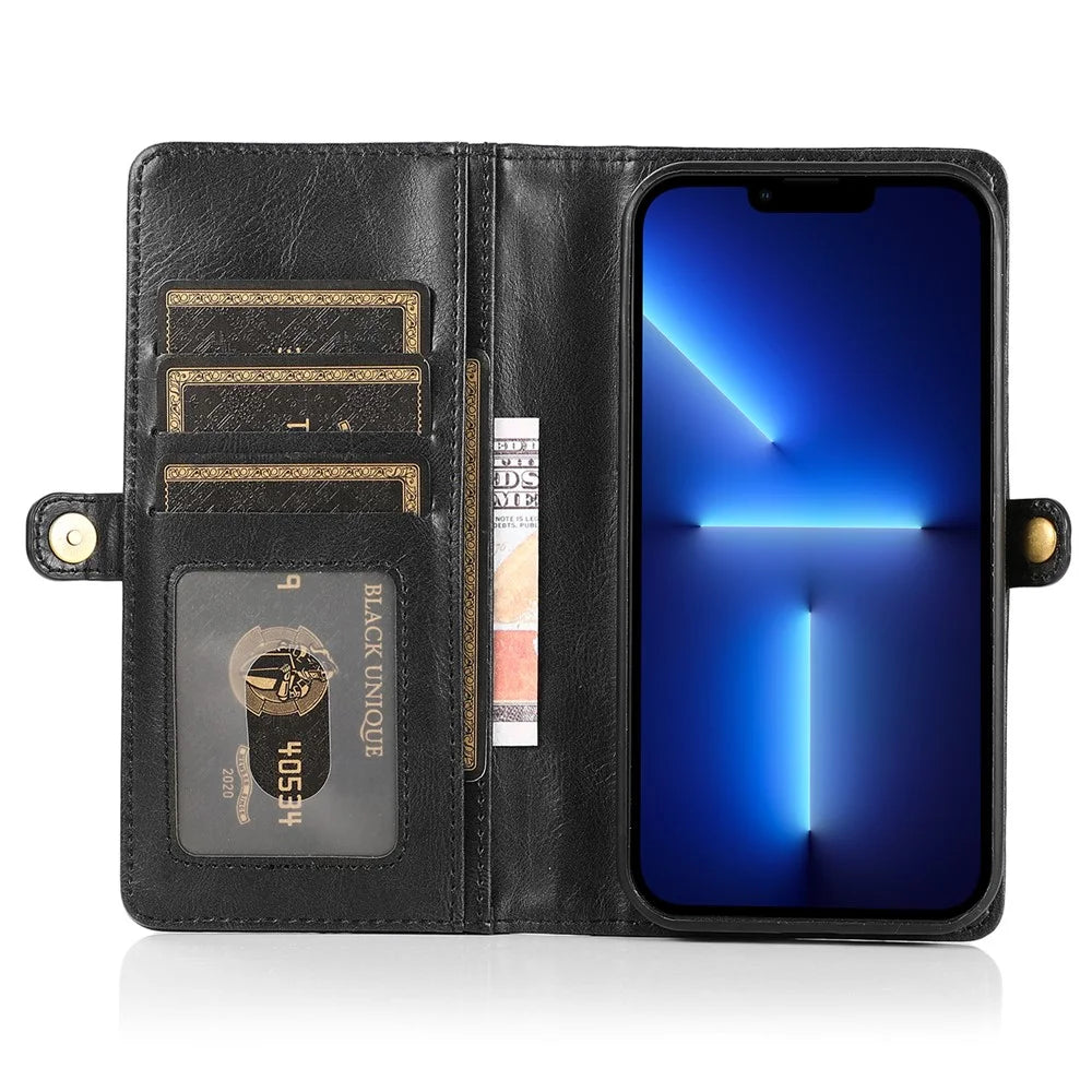 For iPhone 13 Pro Max 6.7 inch TPU+PU Leather Anti-drop Phone Case Magnetic Detachable 2-in-1 Wallet Cover - Black - 2