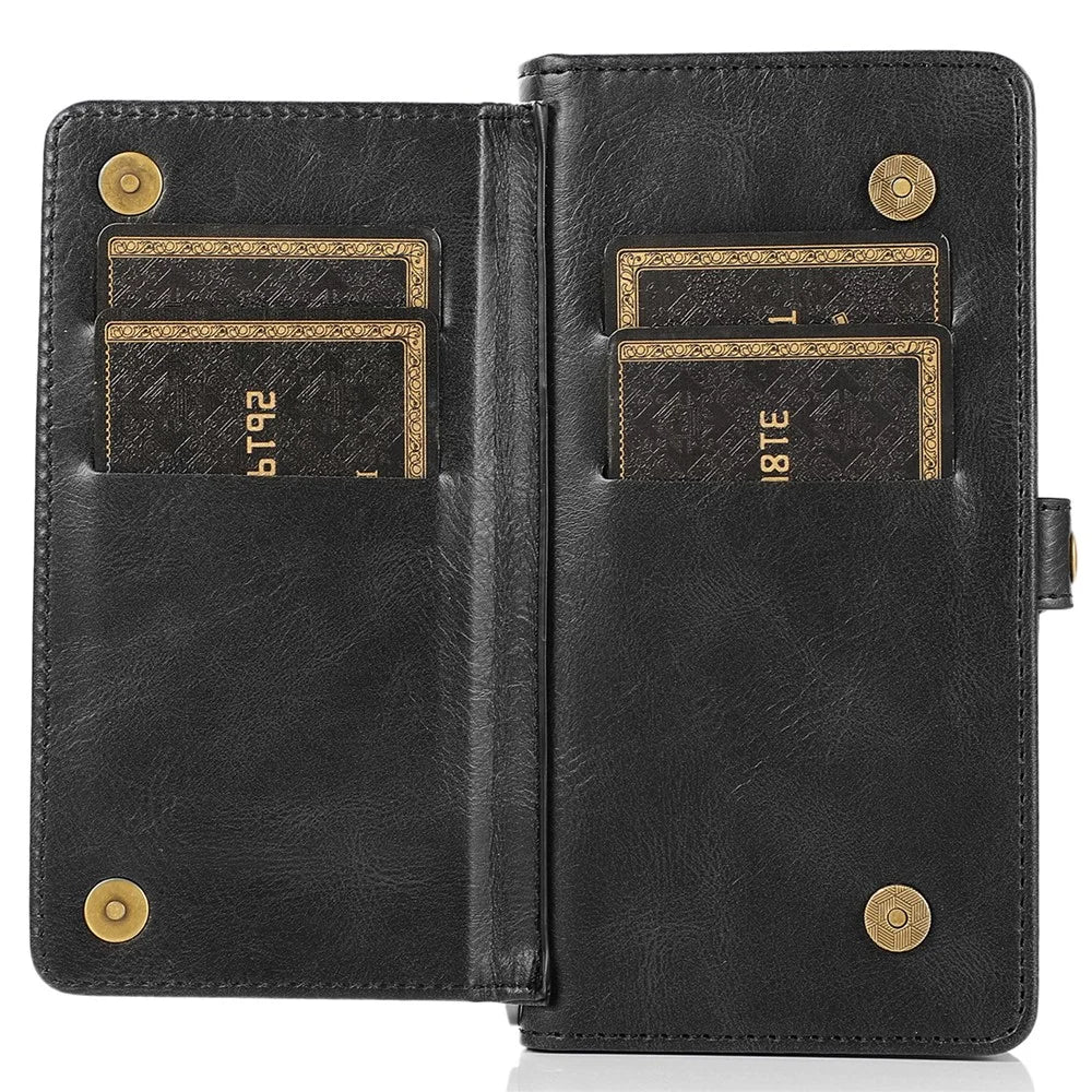 For iPhone 13 Pro Max 6.7 inch TPU+PU Leather Anti-drop Phone Case Magnetic Detachable 2-in-1 Wallet Cover - Black - 3
