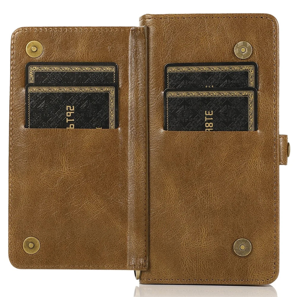 Shockproof Case for iPhone 13 Pro 6.1 inch Detachable 2-in-1 TPU+PU Leather Flip Cover Wallet Phone Case - Brown - 3
