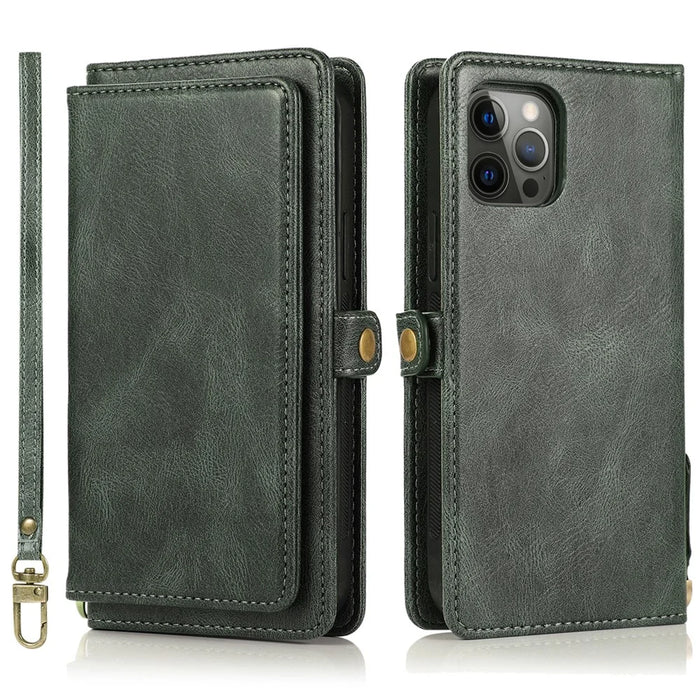 Wallet Phone Case for iPhone 14 Pro Detachable 2-in-1 TPU+PU Leather Shockproof Cover Anti-Drop Phone Case - Green - 1