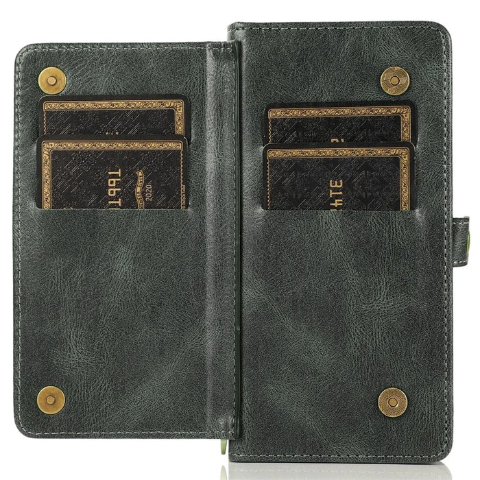 Wallet Phone Case for iPhone 14 Pro Detachable 2-in-1 TPU+PU Leather Shockproof Cover Anti-Drop Phone Case - Green - 3