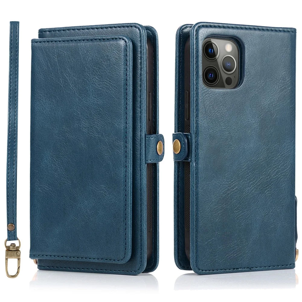 TPU+PU Leather Case for iPhone 14 Pro Max Anti-Drop Detachable 2-in-1 Phone Case Shockproof Wallet Phone Cover - Blue - 1