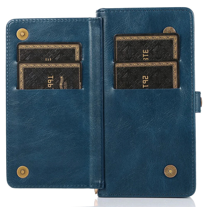 TPU+PU Leather Case for iPhone 14 Pro Max Anti-Drop Detachable 2-in-1 Phone Case Shockproof Wallet Phone Cover - Blue - 3