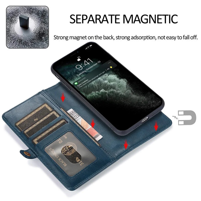 TPU+PU Leather Case for iPhone 14 Pro Max Anti-Drop Detachable 2-in-1 Phone Case Shockproof Wallet Phone Cover - Blue - 4