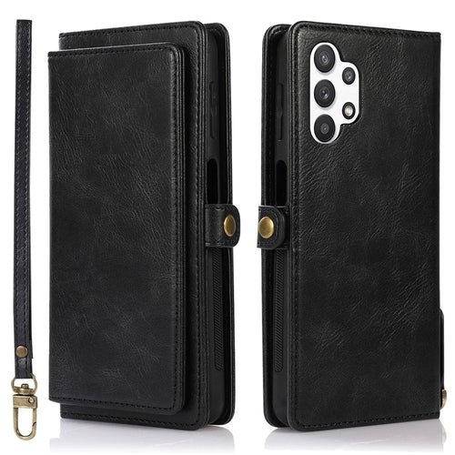 TPU+PU Phone Case for Samsung Galaxy A32 5G / M32 5G Detachable 2-in-1 Shockproof Wallet Phone Case with Strap - Black - 1
