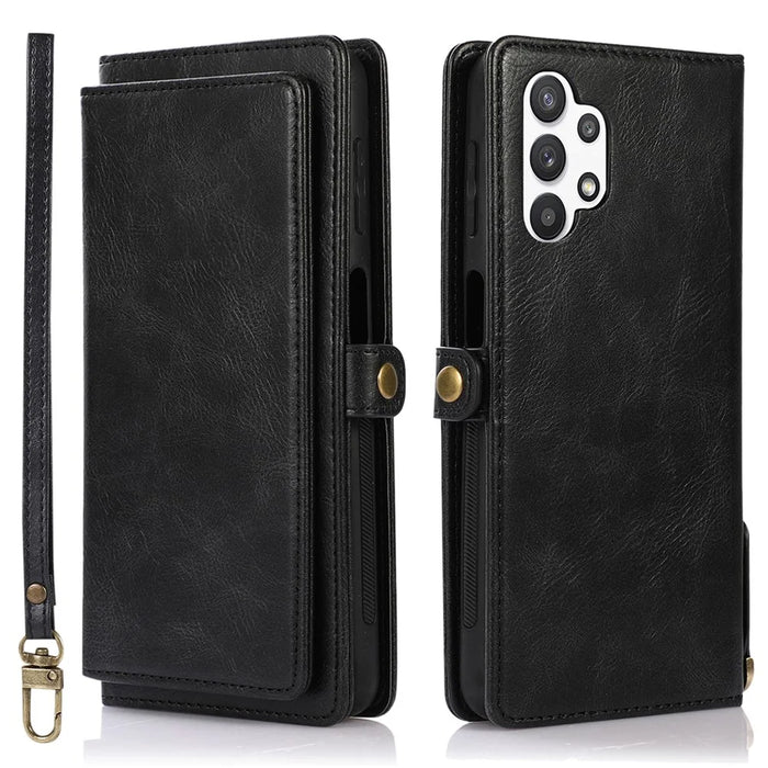 TPU+PU Phone Case for Samsung Galaxy A32 5G / M32 5G Detachable 2-in-1 Shockproof Wallet Phone Case with Strap - Black - 1