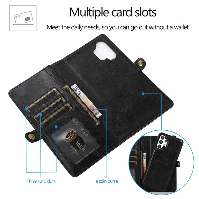 TPU+PU Phone Case for Samsung Galaxy A32 5G / M32 5G Detachable 2-in-1 Shockproof Wallet Phone Case with Strap - Black - 6
