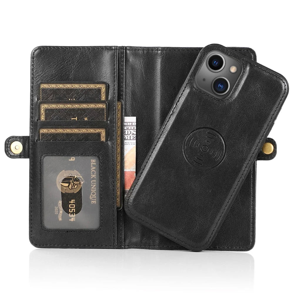Detachable 2-in-1 TPU+PU Leather Case for iPhone 14 Protective Anti-Drop Phone Case with Strap - Black - 3