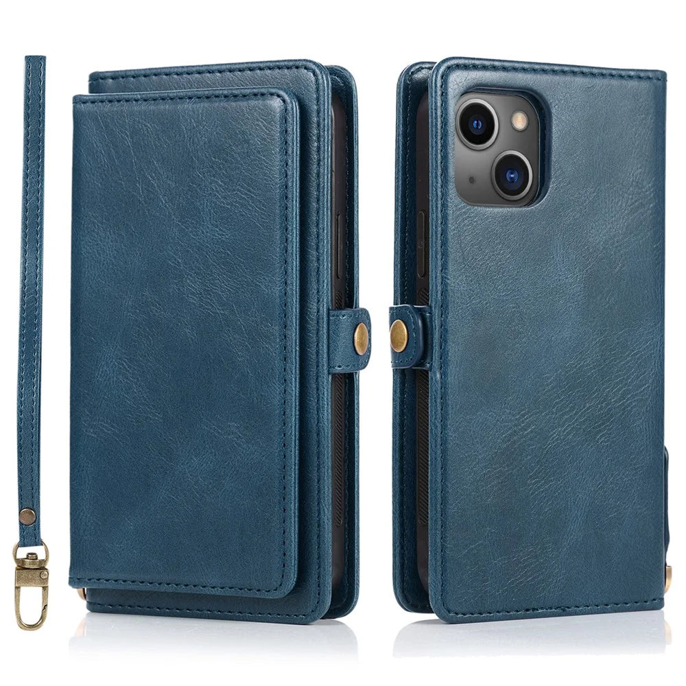 Protective Case for iPhone 14 Plus Anti-Drop Detachable 2-in-1 TPU+PU Phone Case with Strap - Blue - 1