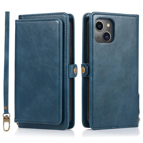 Protective Case for iPhone 14 Plus Anti-Drop Detachable 2-in-1 TPU+PU Phone Case with Strap - Blue - 1