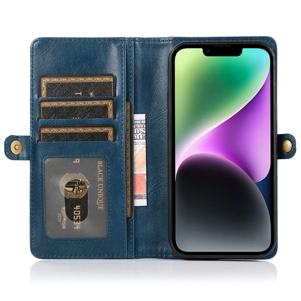 Protective Case for iPhone 14 Plus Anti-Drop Detachable 2-in-1 TPU+PU Phone Case with Strap - Blue - 2
