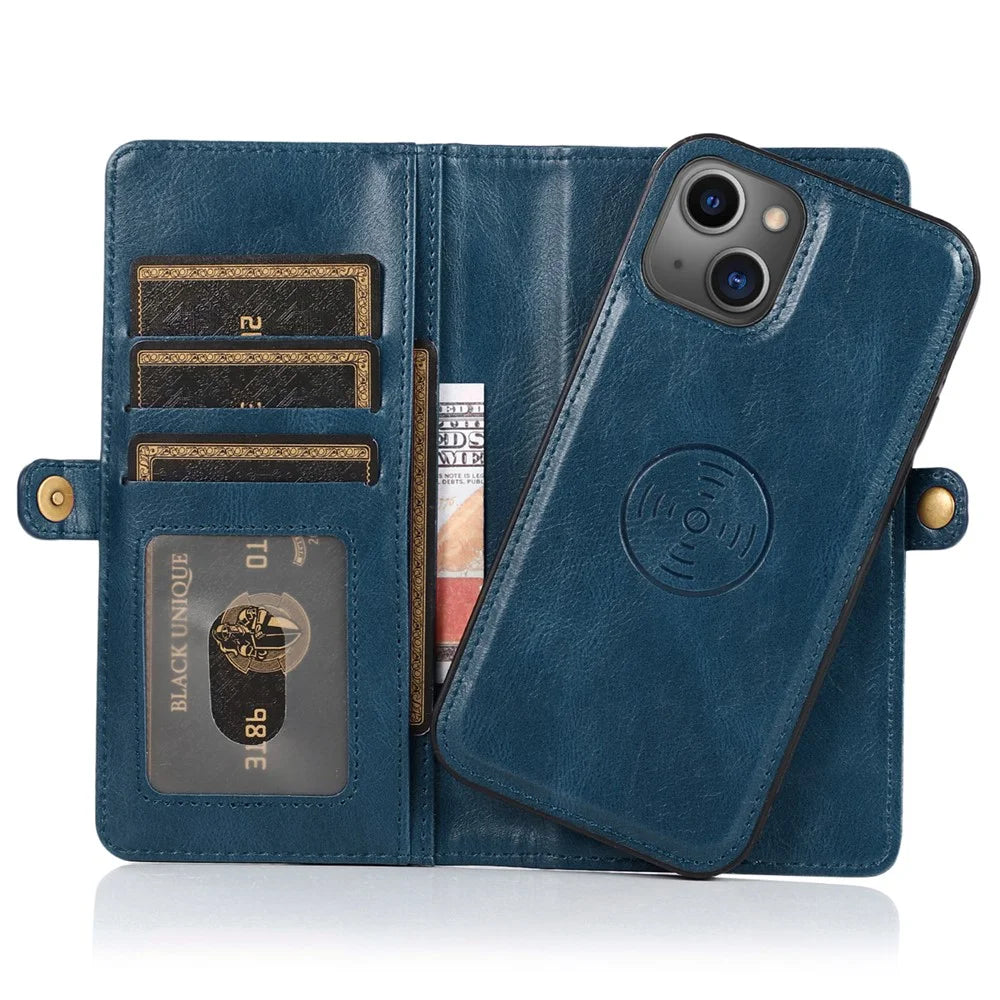 Protective Case for iPhone 14 Plus Anti-Drop Detachable 2-in-1 TPU+PU Phone Case with Strap - Blue - 3