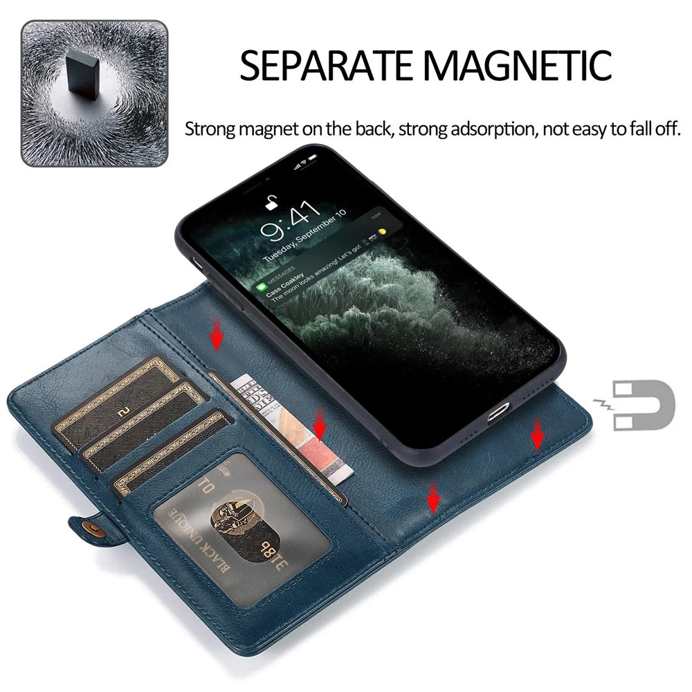 Protective Case for iPhone 14 Plus Anti-Drop Detachable 2-in-1 TPU+PU Phone Case with Strap - Blue - 5