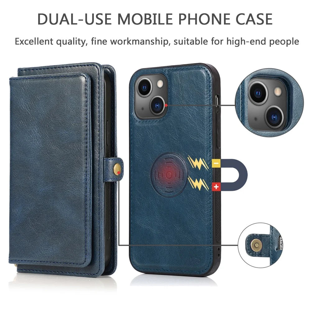 Protective Case for iPhone 14 Plus Anti-Drop Detachable 2-in-1 TPU+PU Phone Case with Strap - Blue - 7
