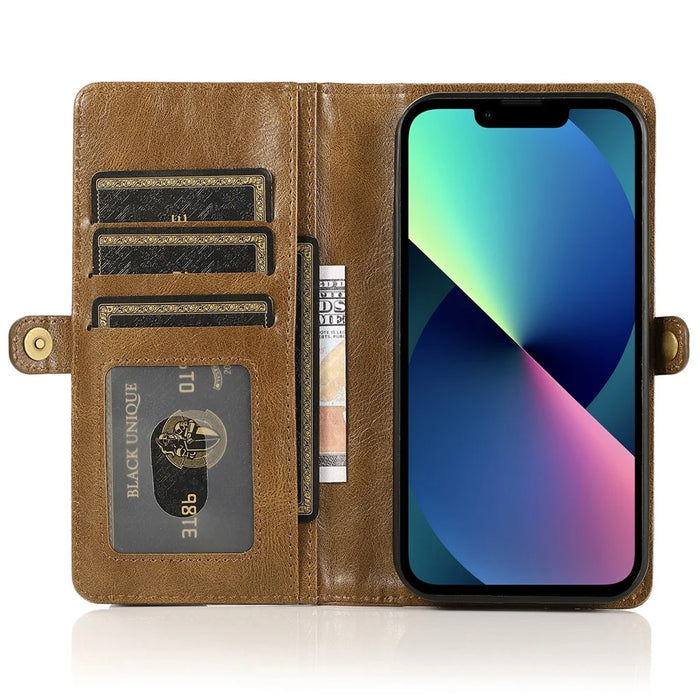 Wallet Phone Case for iPhone 13 mini 5.4 inch Detachable 2-in-1 TPU+PU Leather Flip Cover with Strap - Brown - 2
