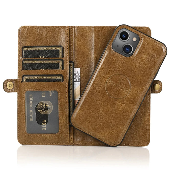 Wallet Phone Case for iPhone 13 mini 5.4 inch Detachable 2-in-1 TPU+PU Leather Flip Cover with Strap - Brown - 3
