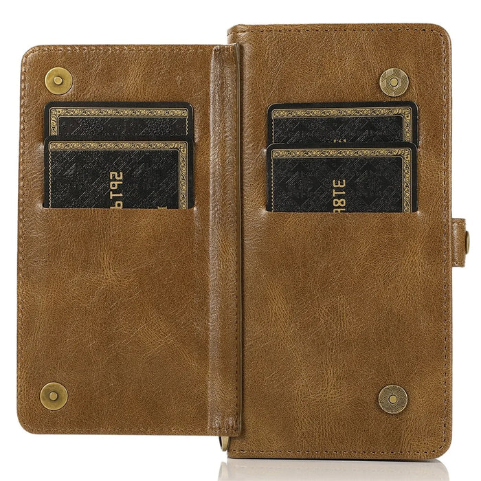 Wallet Phone Case for iPhone 13 mini 5.4 inch Detachable 2-in-1 TPU+PU Leather Flip Cover with Strap - Brown - 4