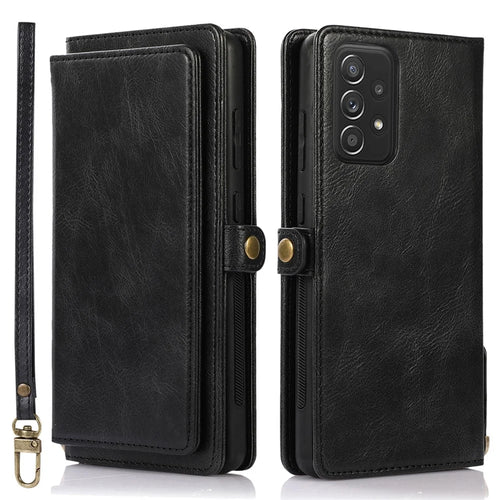 For Samsung Galaxy A52 4G / A52 5G / A52s 5G Protective Cover Detachable 2-in-1 TPU+PU Leather Wallet Phone Case with Strap - Black - 1